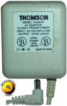 THOMSON 5-2431A AC ADAPTER 12VDC 300MA POWER SUPPLY